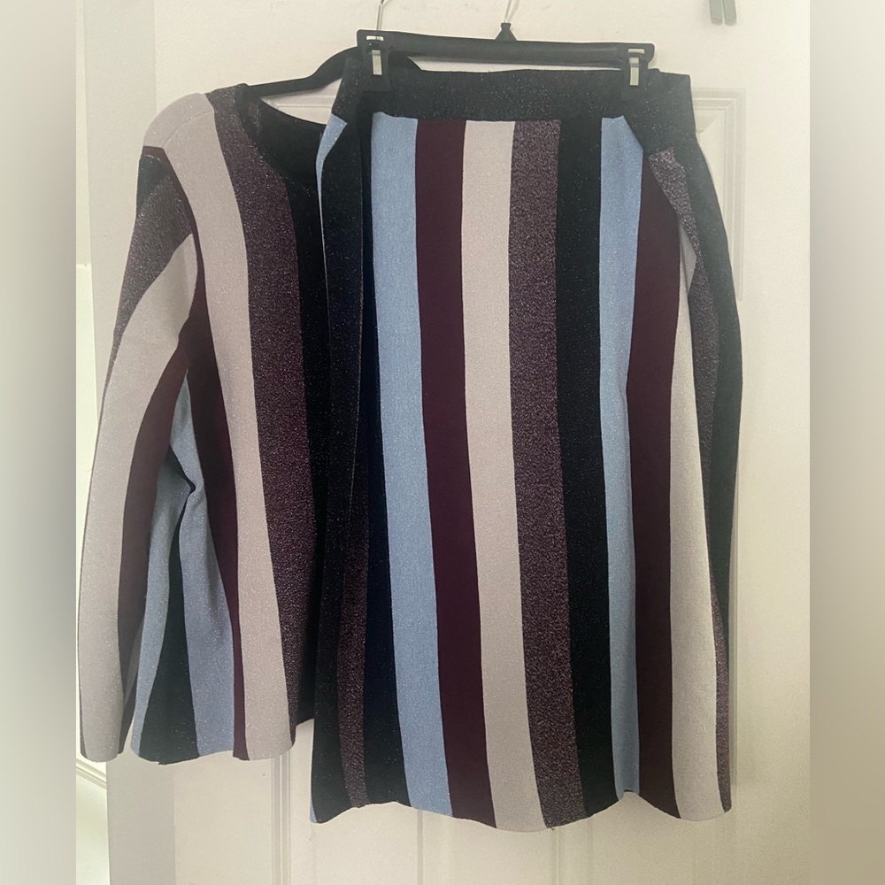 INC Striped Metallic Skirt Set